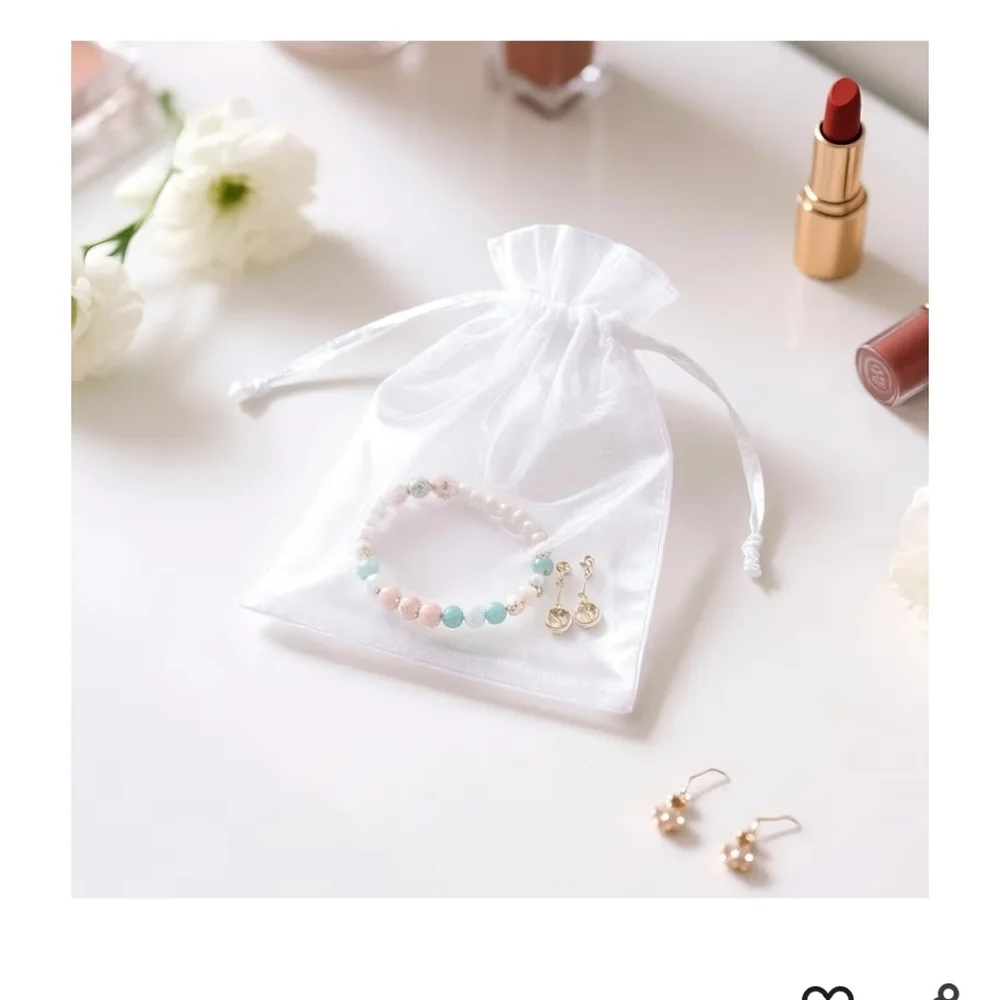 25 White Oragnza Bags 4x6 In - Drawstring Organza Bags, Sheer Mesh